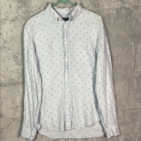 Abercrombie & Fitch Light Blue Polka Dot Linen Button Up Long Sleeve Size Medium - Picture 1 of 10